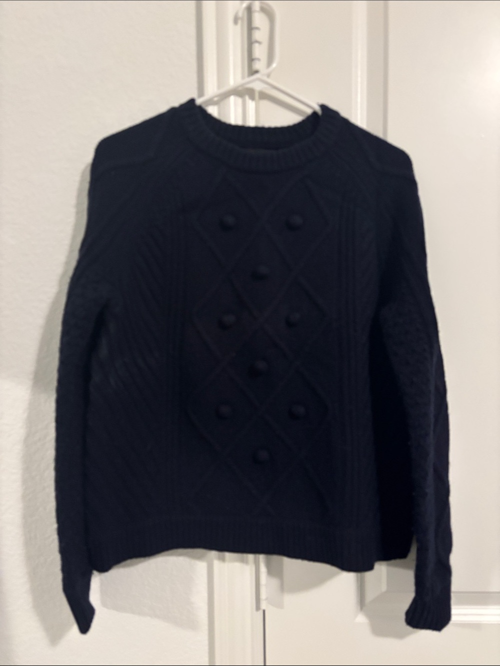 Jcrew Classic Cable-Knit Pom-Pom Sweater - Navy
